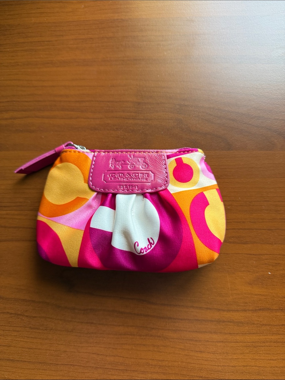 Coach Pink Orange Signature Logo Coin Pouch